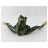 Green Ceramic Frog Figurine with Outstretched Legs for Shelf
