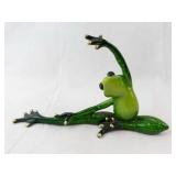 Stretching Green Glass Frog Figurine - Hand-Painted Decorative Sculpture with Gold-Tipped Toes