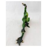 Stretching Green Glass Frog Figurine - Hand-Painted Decorative Sculpture with Gold-Tipped Toes