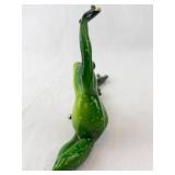 Stretching Green Glass Frog Figurine - Hand-Painted Decorative Sculpture with Gold-Tipped Toes