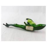 Stretching Green Glass Frog Figurine - Hand-Painted Decorative Sculpture with Gold-Tipped Toes