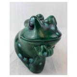 Green Frog Figurine - Glossy Glaze with Teal Highlights
