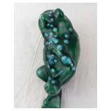 Green Frog Figurine - Glossy Glaze with Teal Highlights