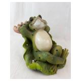Green Frog Garden Statue With Solar Panel On Back