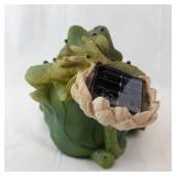 Green Frog Garden Statue With Solar Panel On Back