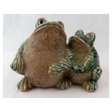 Pair of Green Glazed Ceramic Frog Figurines