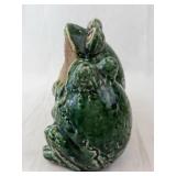 Pair of Green Glazed Ceramic Frog Figurines