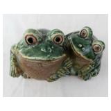 Pair of Green Glazed Ceramic Frog Figurines