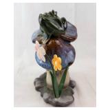 Frog on Mushroom Ceramic Figurine with Flowers