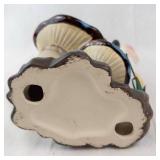 Frog on Mushroom Ceramic Figurine with Flowers