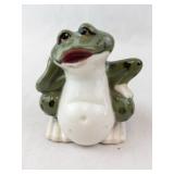Green Ceramic Frog Figurine - White Belly, Black Dots on Back