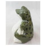 Green Ceramic Frog Figurine - White Belly, Black Dots on Back