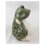 Green Ceramic Frog Figurine - White Belly, Black Dots on Back