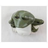 Green Ceramic Frog Figurine - White Belly, Black Dots on Back