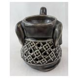 Ceramic Elephant Figurine - Dark Glaze with Perforated Lattice Pattern -Wax Warmer -missing plug