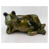 Frog Planter - Olive Green Glazed Ceramic