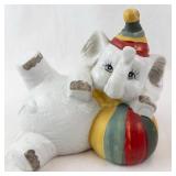 Ceramic Elephant Figurine with Multicolor Ball & Party Hat Coin Bank