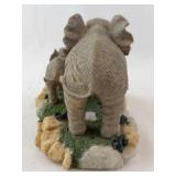 Elephant Figurine - Mother & Calf on Rocky Base with Moss
