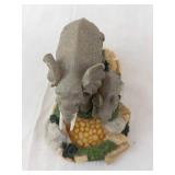 Elephant Figurine - Mother & Calf on Rocky Base with Moss