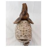 Carved Wooden Elephant Figurine with Embroidered Blanket & Lace Trim