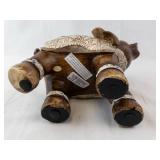Carved Wooden Elephant Figurine with Embroidered Blanket & Lace Trim