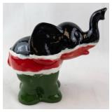 Elephant Ceramic Figurine - Hand-Painted Multi-Color (Black, White, Red, Green)