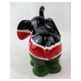 Elephant Ceramic Figurine - Hand-Painted Multi-Color (Black, White, Red, Green)