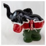 Elephant Ceramic Figurine - Hand-Painted Multi-Color (Black, White, Red, Green)