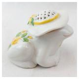 White Ceramic Rabbit Salt Shaker with Hat - Sunflower Floral Design