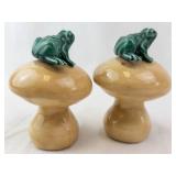 Salt & Pepper Shaker Set - Mushroom Shape with Frog Tops (Lot of 2)