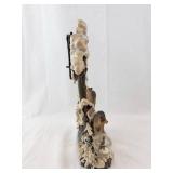 Wolf Clock Forest Scene with Snow Globe - Resin Sculpture