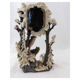 Wolf Clock Forest Scene with Snow Globe - Resin Sculpture