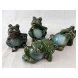 Ceramic Frog Figurines - Glazed Green - Set of 4