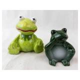 Frog Figurines - Lime Green Speckled & Dark Green (Lot of 2)