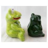 Frog Figurines - Lime Green Speckled & Dark Green (Lot of 2)