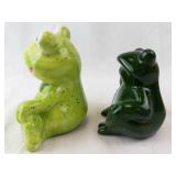 Frog Figurines - Lime Green Speckled & Dark Green (Lot of 2)