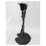Frog Candle Holder - Metal Silhouette With 2 Cup Holders On Leaf Base - Black