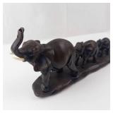 Elephant Family Figurine - Dark Brown Sculpture on Base