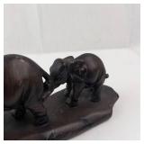 Elephant Family Figurine - Dark Brown Sculpture on Base