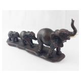 Elephant Family Figurine - Dark Brown Sculpture on Base