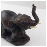 Elephant Family Figurine - Dark Brown Sculpture on Base