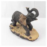 Baby Elephant Figurine with Trunk Up on Desert Sand Base - Hand-Painted