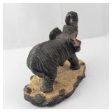 Baby Elephant Figurine with Trunk Up on Desert Sand Base - Hand-Painted