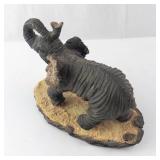 Baby Elephant Figurine with Trunk Up on Desert Sand Base - Hand-Painted