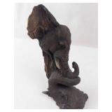 Elephant Sculpture - Resin Two-Elephant Figurine, Brown Finish