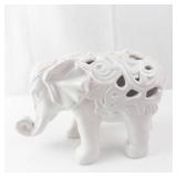 Elephant Filigree Ceramic Figurine - White Openwork Elephant Sculpture