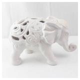 Elephant Filigree Ceramic Figurine - White Openwork Elephant Sculpture