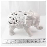 Elephant Filigree Ceramic Figurine - White Openwork Elephant Sculpture