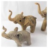 Crushed Oyster Shell Elephant Figurines - Set of 4 Decorative Sculptures