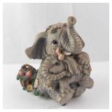 2 Elephant Family Figurine - Floral Crowns, Basket of Fruit - Musical Sculptures